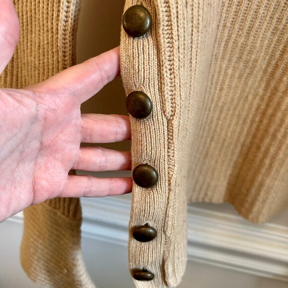 INTERMIX Haley Wool Cashmere Sweater V Neck with Button Detail & Bell Sleeve XS - Picture 6 of 12